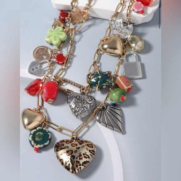 Gold Charm Necklace with Multicolor Accents - Picture 3 of 5